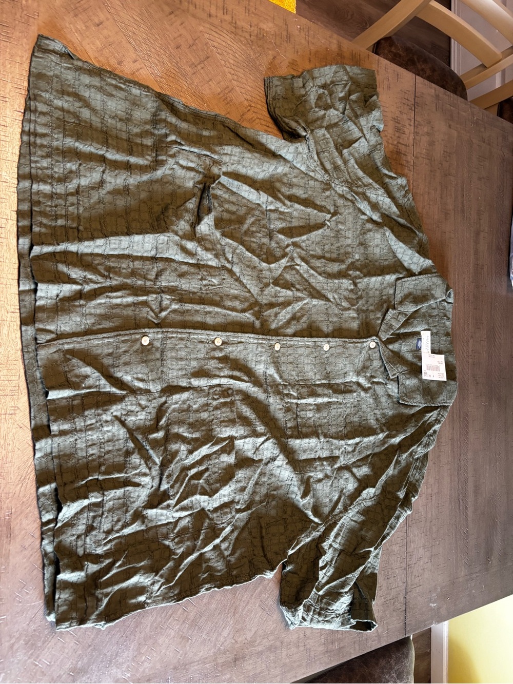 AE Button-Front Olive Green Short Sleeve Shirt